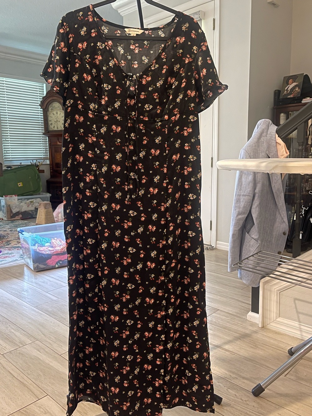 Lucky Brand Black Maxi Dress with Pink Floral Print